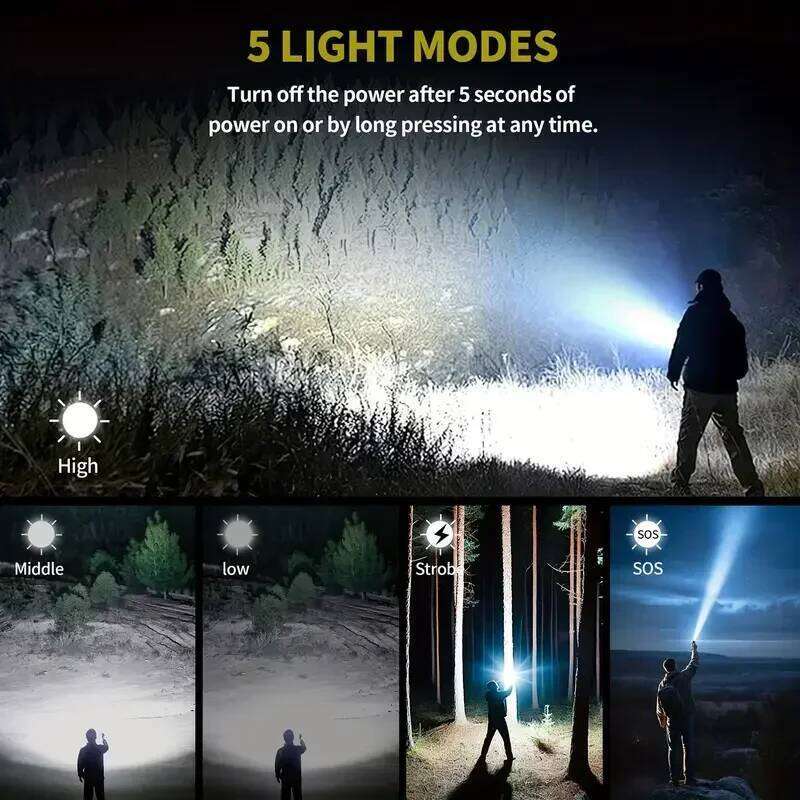 Powerful LED USB C Rechargeable with Fresnel Lens Flashlight Super Bright Aluminum Zoom Torch Emergency Power Bank H260131