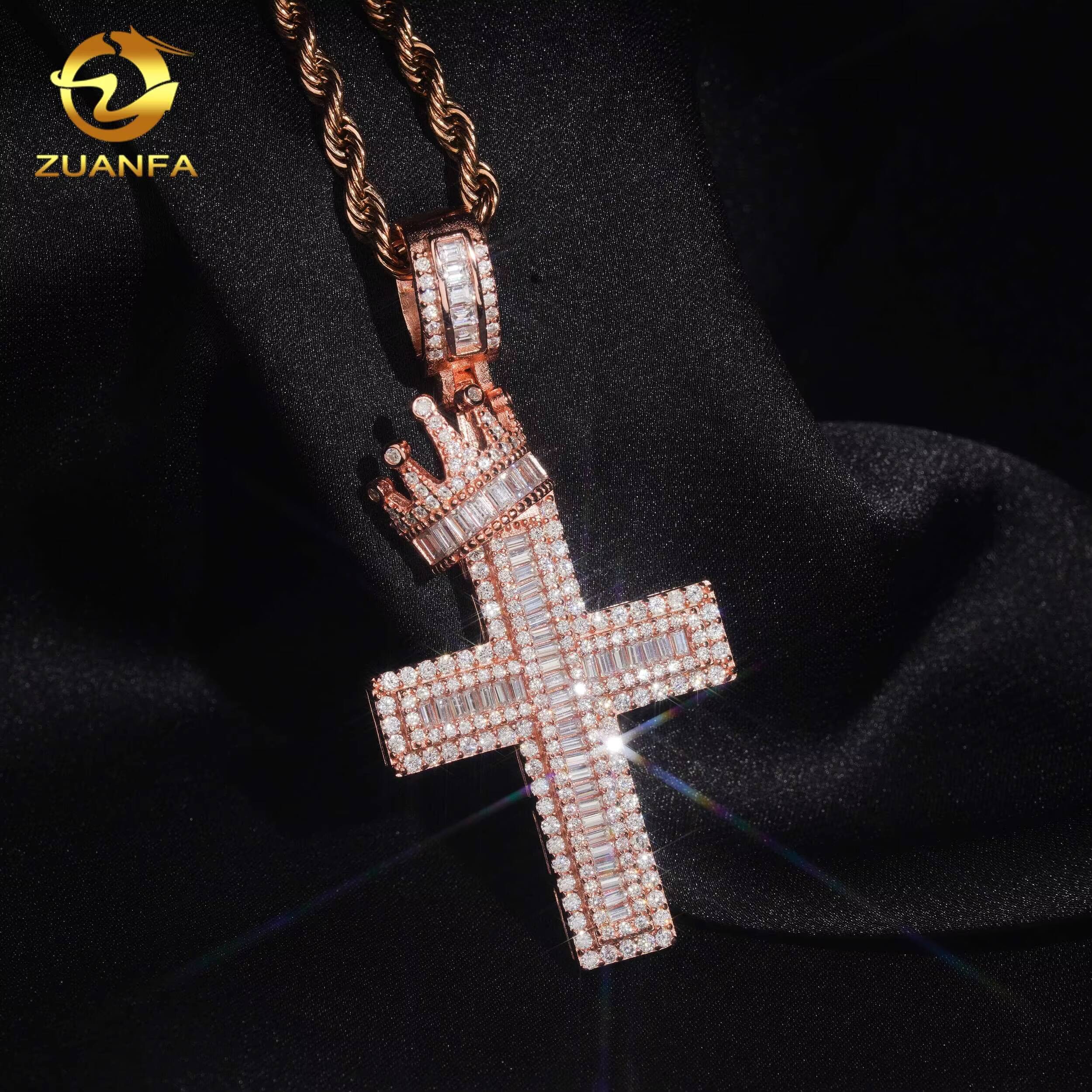 USA Local Stock Moissanite Hip Hop Jewelry Cross Iced Out Pendant 925 Sterling Silver Moissanite Cross Pendant Charm