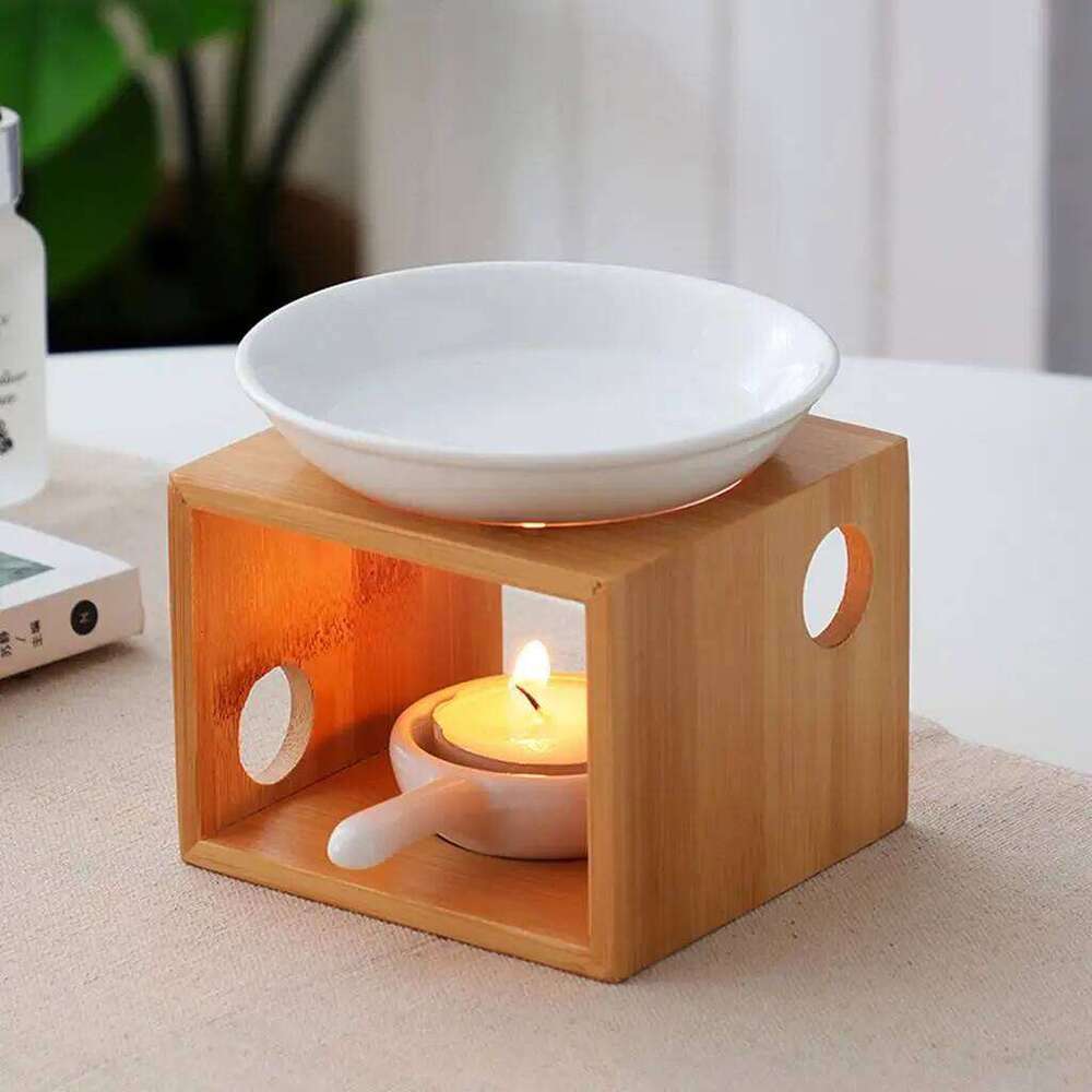 Ceramic Candle Holder Essential Oil Burner Diffuser Wood Base Aromatherapy Incense Lamps Porcelain Home Living Room Decors Y260131