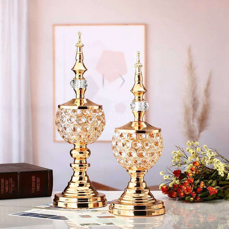 1pc Crystal Golden Candle Holder Candlestick Home For Dining Table Decor Weddeing Ramadan Incense burner Y260131