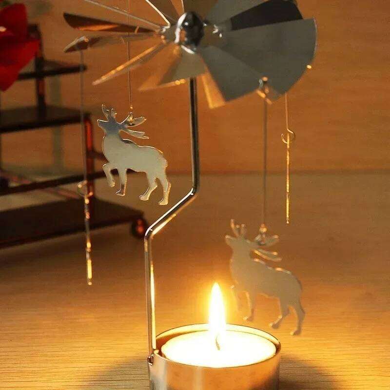 Christmas Decorations Spinning Rotary Metal Carousel Tea Candle Holder Stand Light Xmas Gift Candelabra for Home Y260131