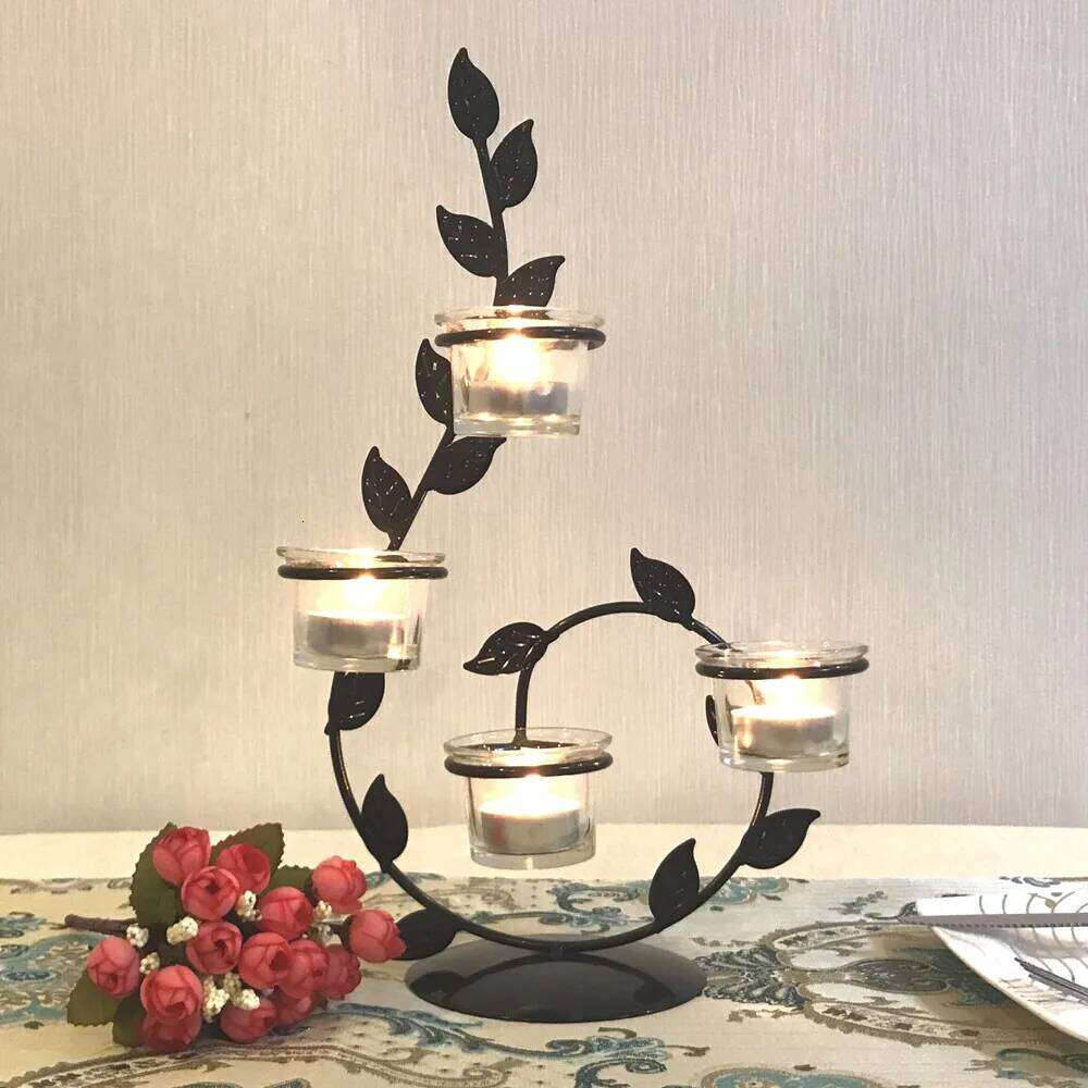 Creative European Metal Candle Holder Leaf Shape Candlestick Valentine Day Wedding Decor Y260131
