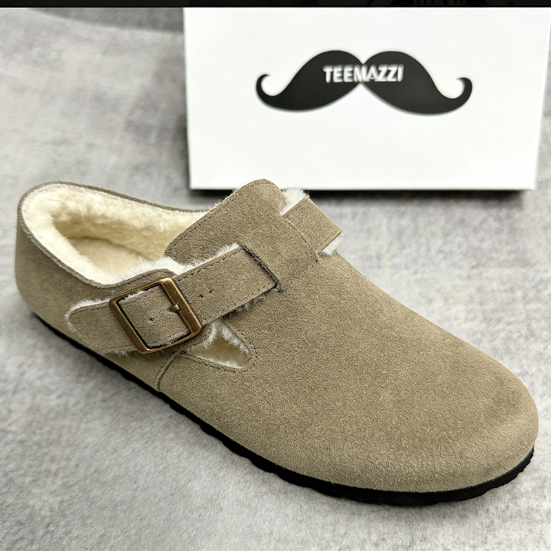 TEEMAZZI 2026 new All-inclusive genuine leather cork thick-soled height-increasing unisex single shoes, bean shoes