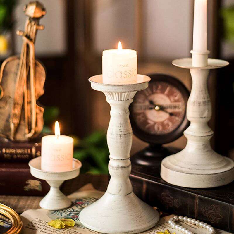 French Retro White Iron Candlestick Vintage Stick Rack Home Decoration Wedding Party Candle Holder Photography Props Y260131