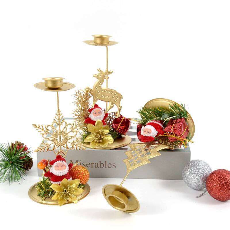 Christmas Wrought Iron Candlestick New Year Table Ornaments Santa Claus Snowflake Star Elk Candle Holder Merry Xmas Decor Gifts Y260131