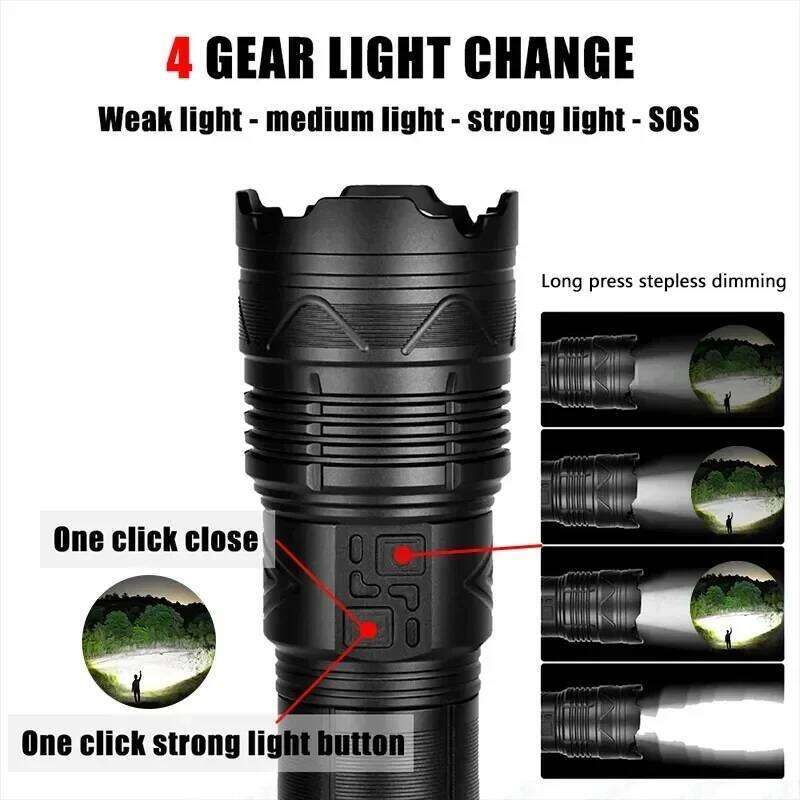 High Power Led Flashlight Super Bright Long Range Torch Rechargeable Ultra Powerful Outdoor Tactical Hand Lamp Camping Lantern H260131