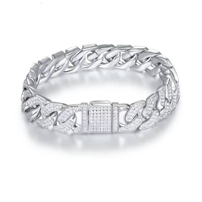 Fully Encrusted Brilliant Stone Jewelry GRA Certified 925 Sterling Silver Moissanite studded Cuban Chain Bracelets for Women Men