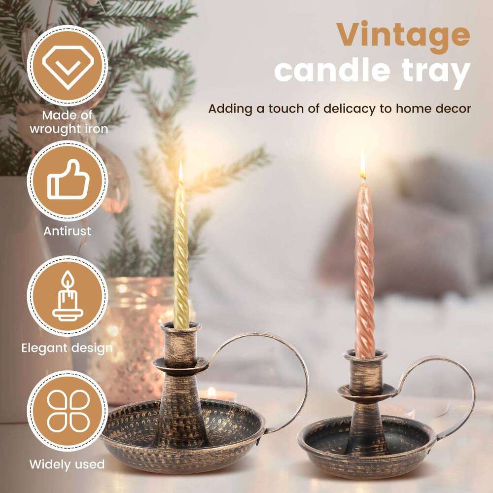 2Pcs Holder Iron Taper Candle Stand with Curved Handle Retro Candlestick Holders Decorative for Home Wedding Party Y260131