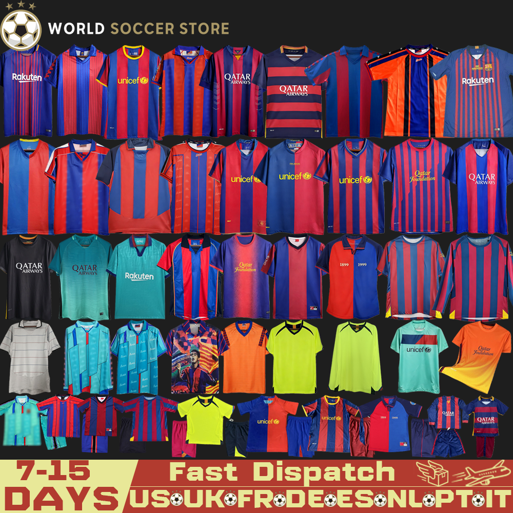Retro Barcelona Soccer Jerseys Collection Vintage Football Shirt 1980 1982 1989 1992 1995 2001 2005 2010 2012 Man Kids