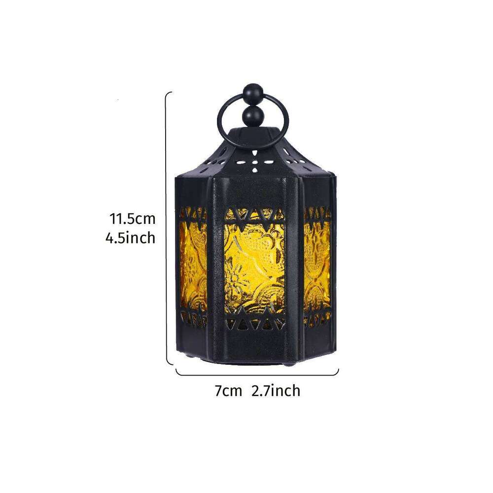1PC, European retro ironwork, colored windproof glass, hexagonal hollowed-out candlestick lamp Y260131