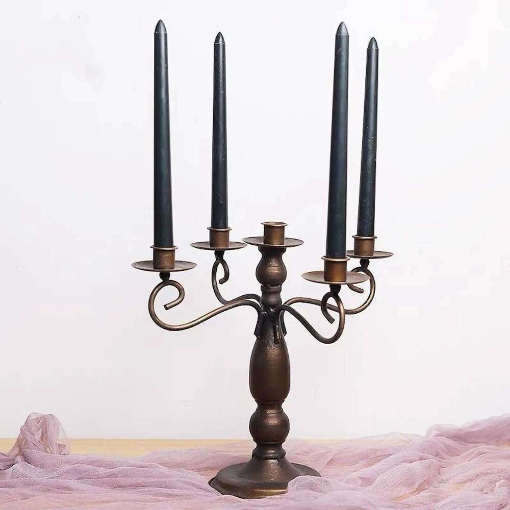 5 Arm Candle Holder Metal Candelabra Home Living Room Candelabrum Candlestick for Valentine's Day Christmas Halloween Kitchen Y260131