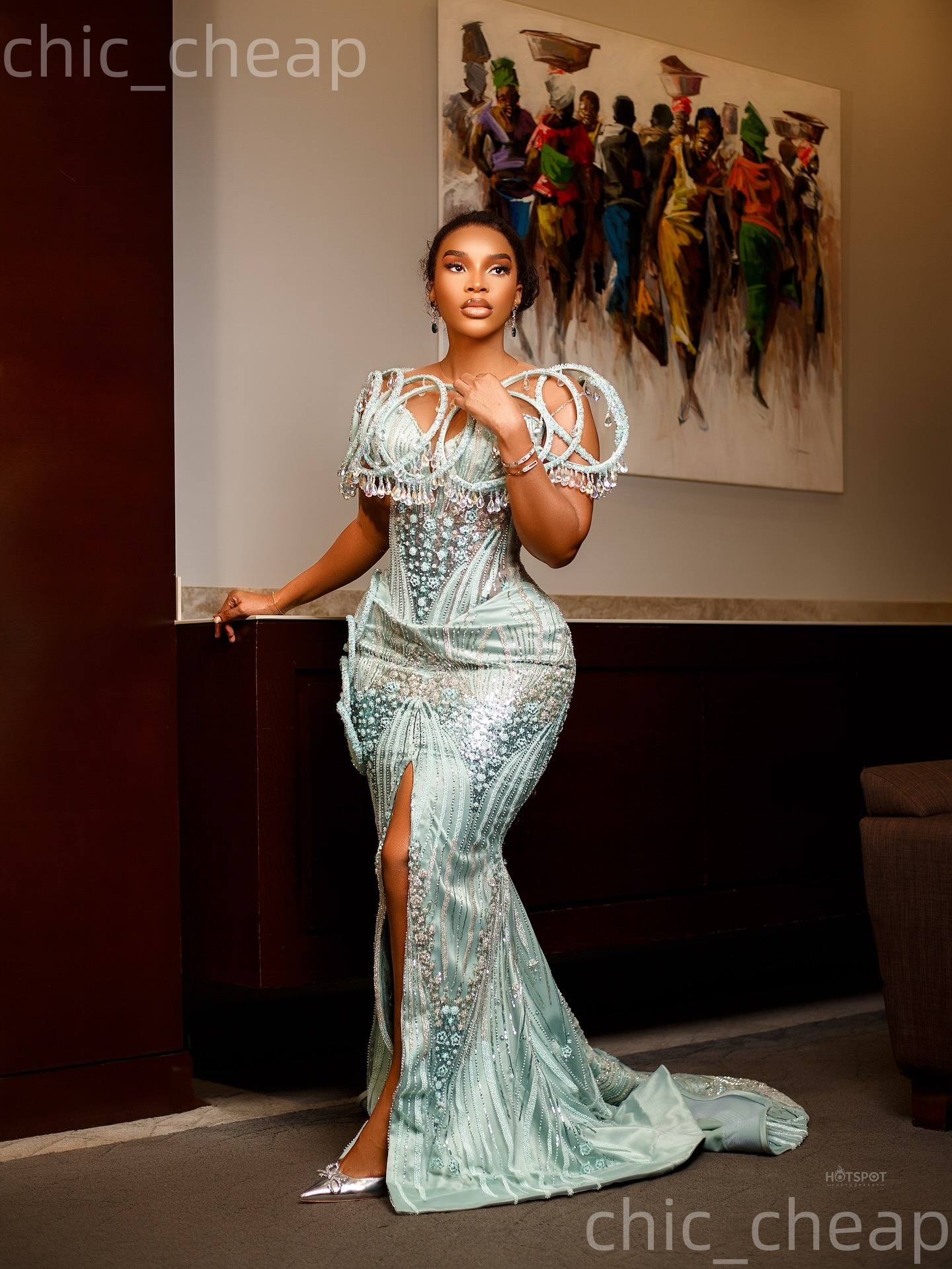 Aso Ebi Sage Mermaid Prom Dresses 2026 Crystals Beaded High Split Sequined Evening Formal Party Second Birthday Engagement Gowns Dress For Special Occ