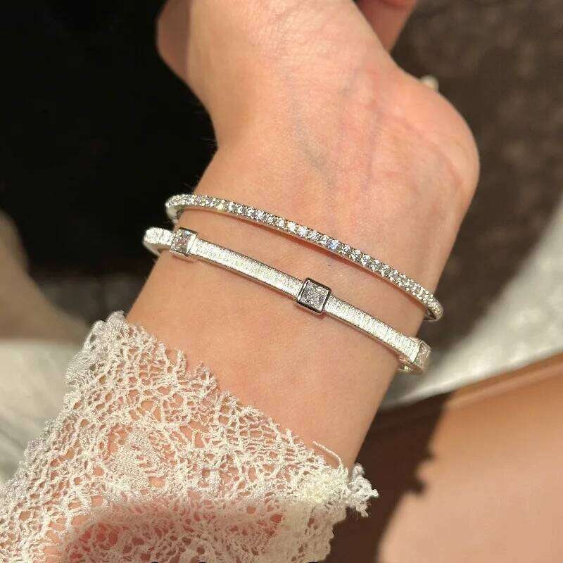 High quality fashion brushed square diamond for women silver 925 elegant luxury rhombus bangles banquet jewelry gift H260131 - view 5