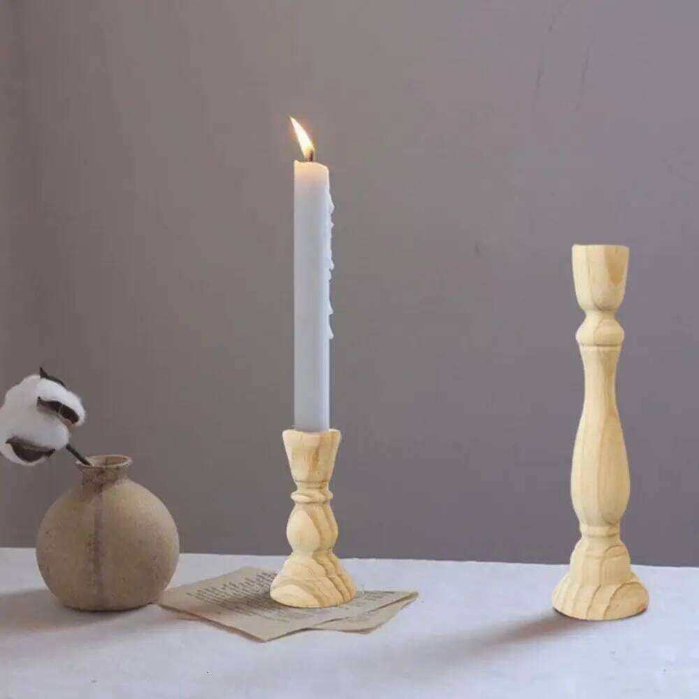 Wooden Candlesticks Unfinished Wood Holder Pillar Taper Candle Stands for Wedding Party Birthday Home Table Decoration Y260131