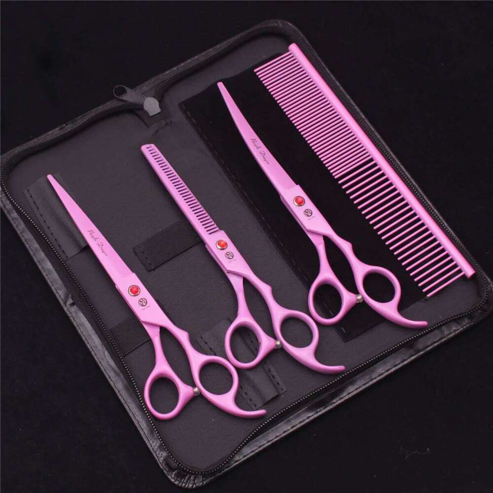 7.0 Pet Grooming Scissors Set Japanese Steel Straight Curved Dog Cat Cutting Thinning Shears Hair Comb Hemostatic Forceps Z3103 C260131