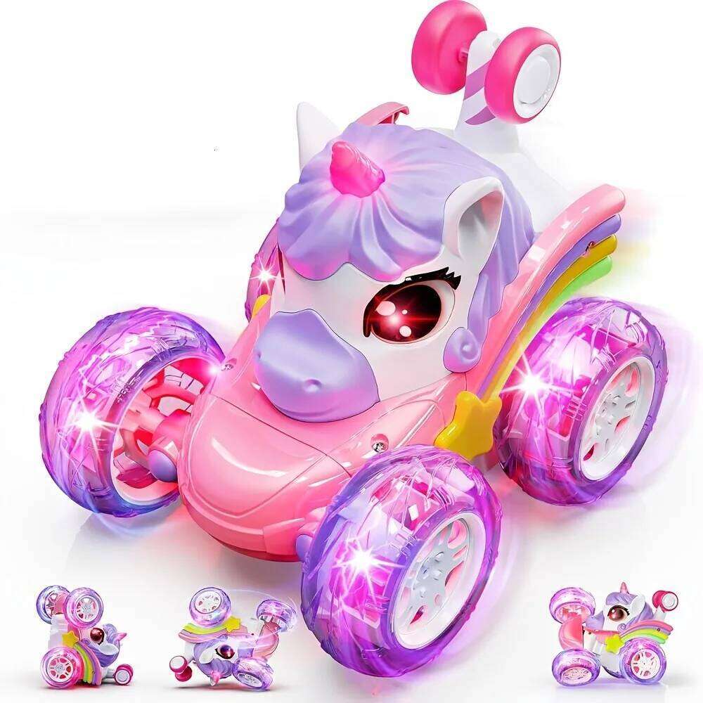Remote Control Car Girls, Unicorn 360 Rotating 4WD Stunt RC Cars with Cute Lights, Rechargeable Toys-Kid for Birthday Gifts Y260131