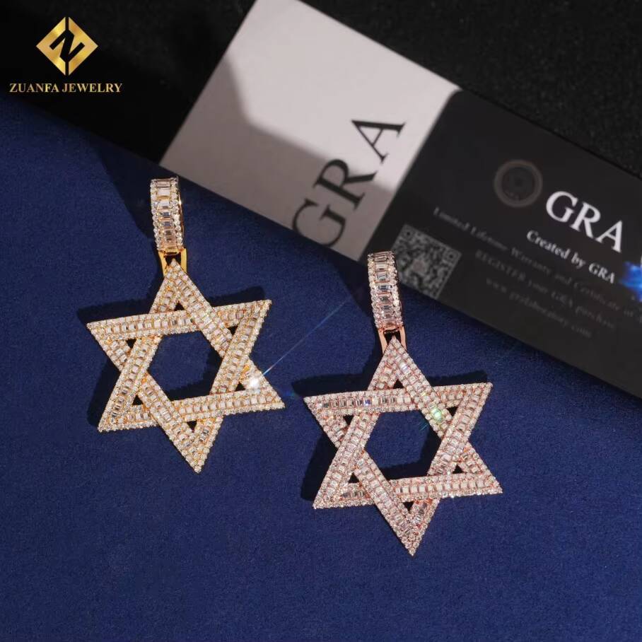 New Products Ice Out Moissanite VVS Hexagram Pendant 925 Sterling Silver Pendant Pass Diamond Tester HipHop Style Jewelry GRA