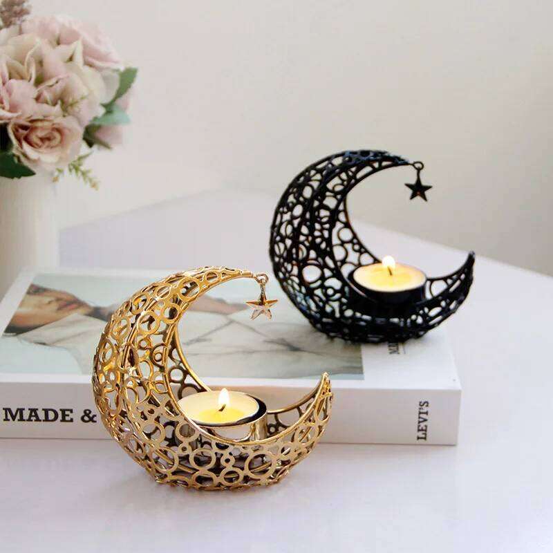 Moon Candle Holder Metal Christmas Decoration Romantic Luxury INS Style Wedding Table Tea Light Cup Stand Decor Y260131