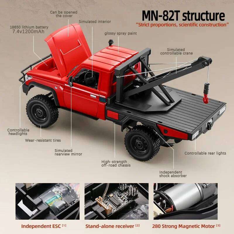 MN82T 2.4G RC Crawler Truck With Light 4WD 1/12 Simulation Crane Off-road Pickup Climbing Car Remote Control Toys For Kid Gifts Y260131