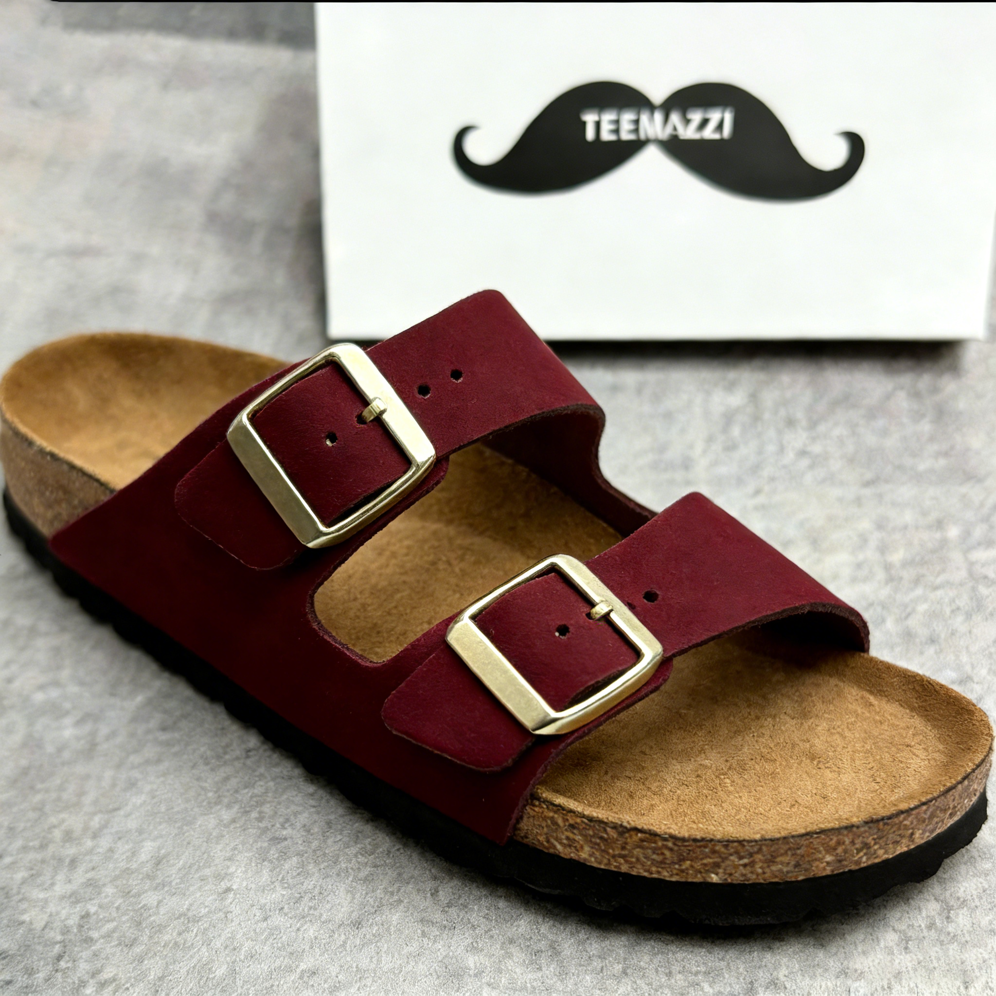 TEEMAZZI 2026 new style genuine leather cork slippers, unisex, frosted, double-breasted, thick-soled, fashionable, suitable for outdoor wear