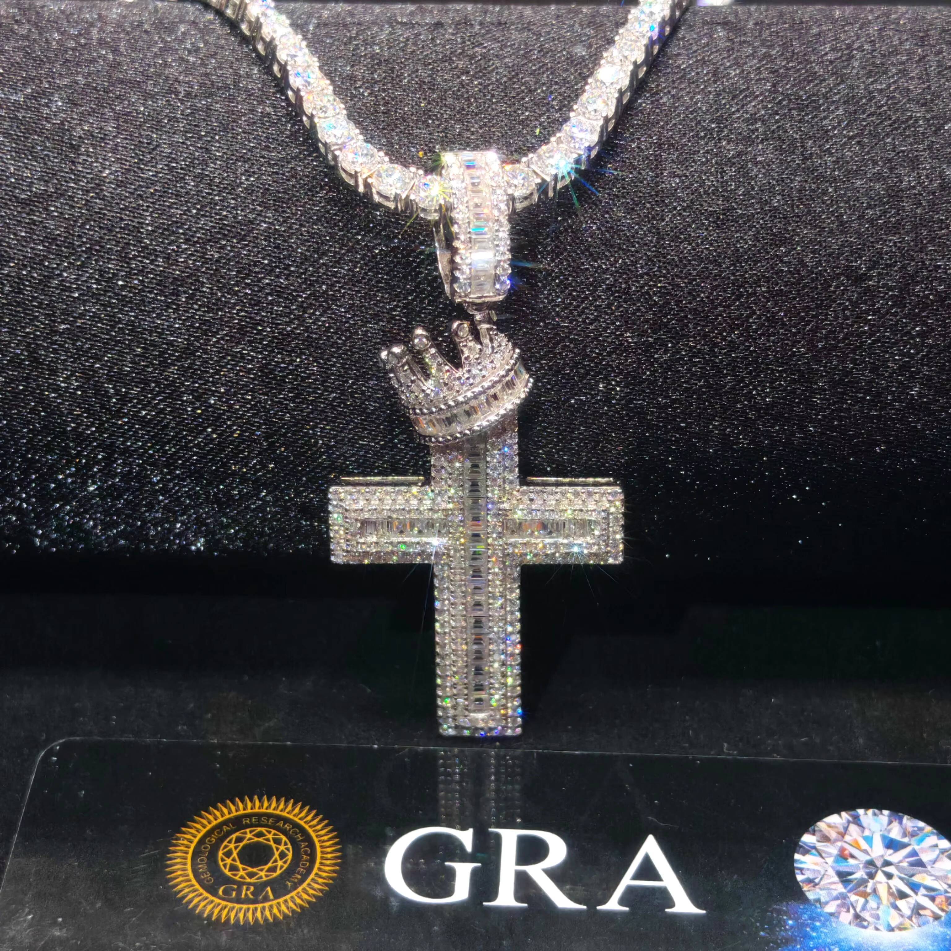 USA Good Product Mens Cross Pendant Moissanite 925 Sterling Silver D VVS Moissanite Pendant