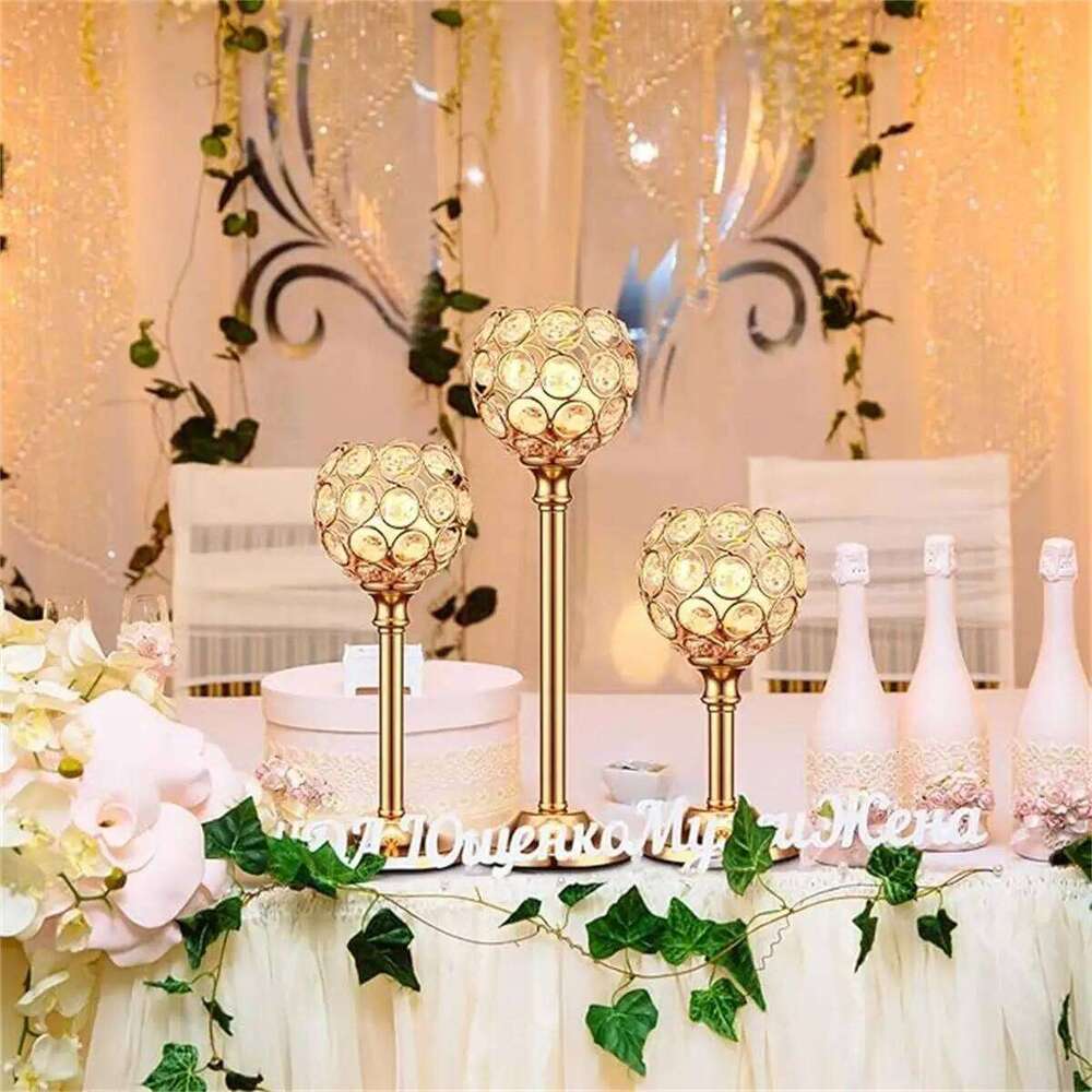 Elegant Metal Crystal Holder, Detachable Candlestick Holder for Party Wedding Restaurant Table Center Decoration Y260131