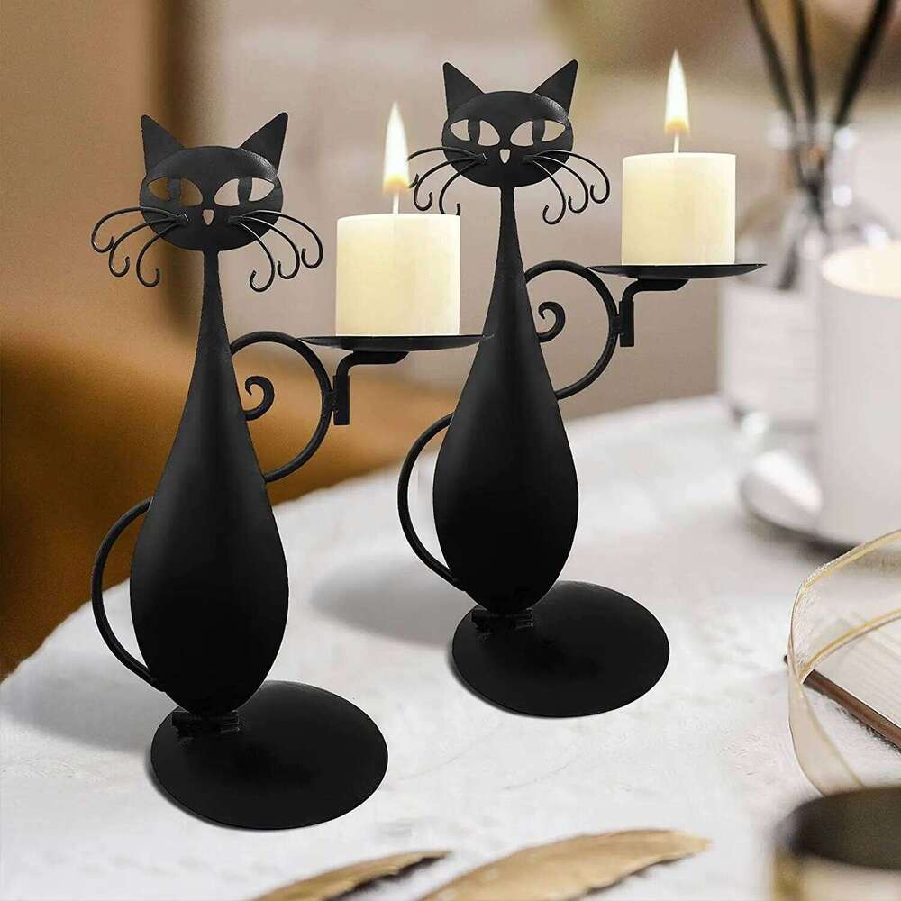 Candlestick Retro Rural Farmhouse Metal Cat Candle Holders Home Decoration Y260131