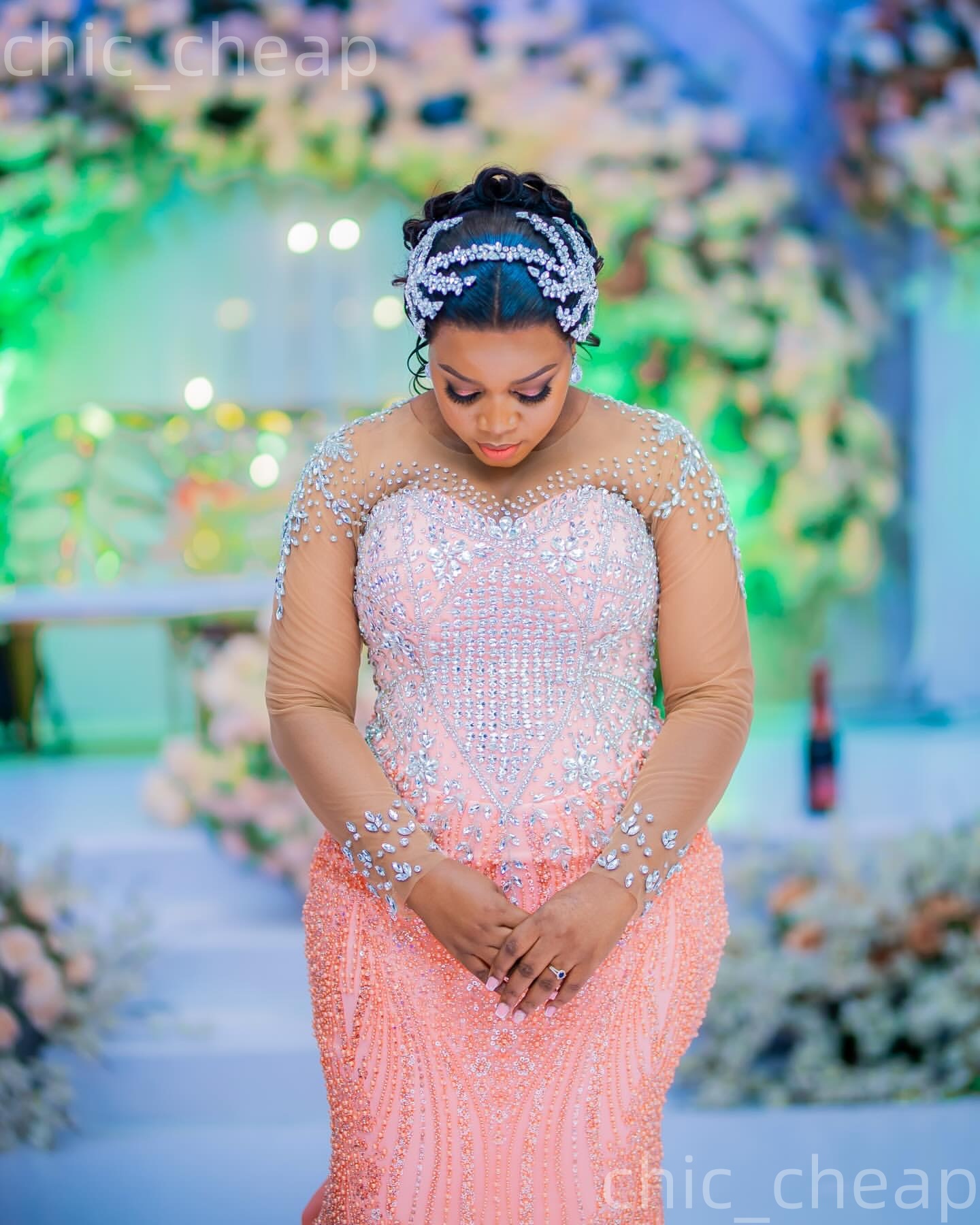 Aso Ebi Pink Mermaid Prom Dresses 2026 Beaded Crystals Full Sleeves Sequined Evening Formal Party Second Birthday Engagement Gowns Dress For Special O