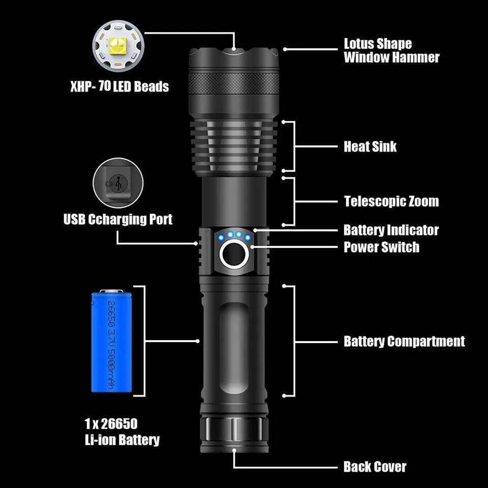 ZK30 Powerful xhp70 flashlight 5 Modes usb Zoom led torch lantern 18650 or 26650 battery Best for Camping, Outdoor, Emergency H260131