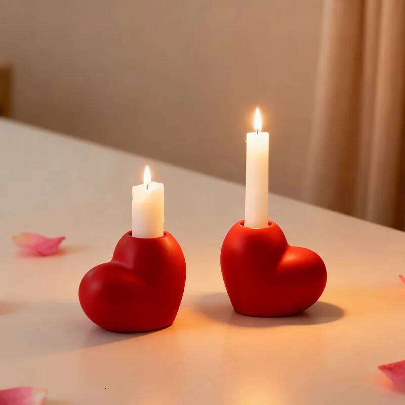 Red heart-shaped ceramic holder craft ornament - Valentine's Day gift, candle stand, wedding decoration Y260131