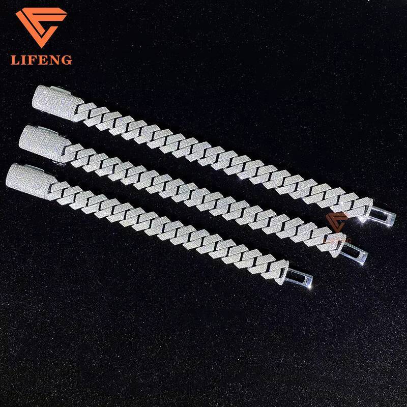 Top Quality Iced Out Hip Hop Cuban Link Chain 925 Sterling Silver 15mm Miami Mossanite Cuban Link Chain Bracelet