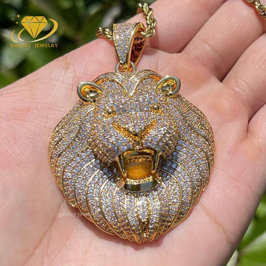Moissanite 925 Sterling Silver Custom Cartoon 3D Lion Face Pendant Personalized Iced Out Luxury Customized Moissanite Necklace
