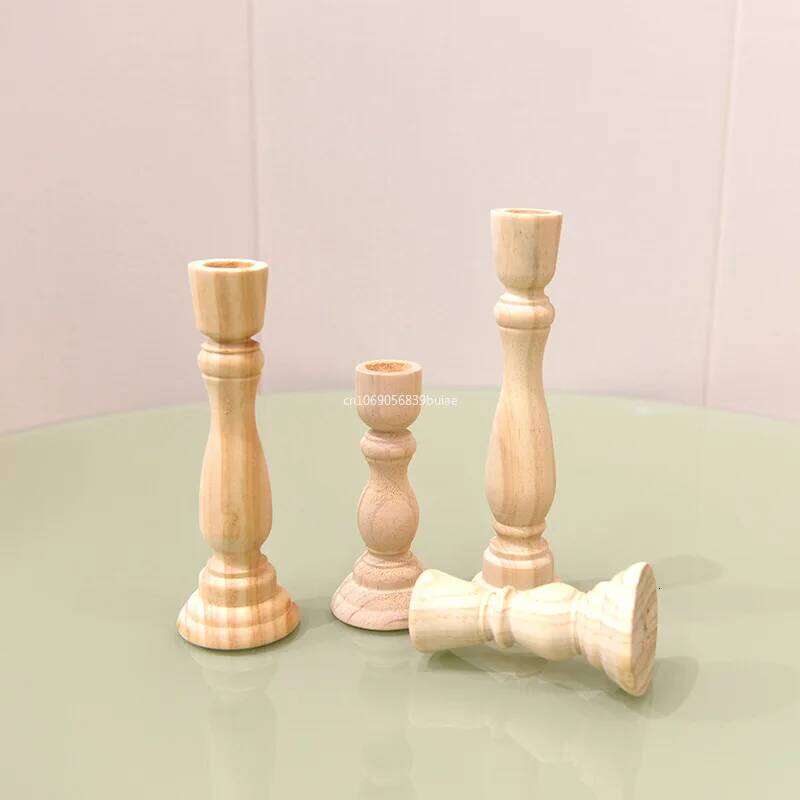 Vintage Unfinished Wood Unpainted Craft Classic Retro Candelabros Stand Candlesticks Candle Holders Home Decor Y260131