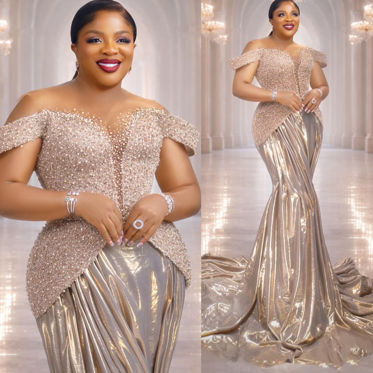 Aso Ebi Champagne Mermaid Prom Dresses 2026 Lace Beaded Sheer Neck Sequined Evening Formal Party Second Birthday Engagement Gowns Dress For Special Oc