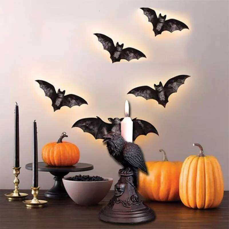 Gothic Crow Candle Holder Retro Black Owl Candlestick Resin Sculpture Craft Halloween Statue Fun Atmosphere Home Decoration Y260131