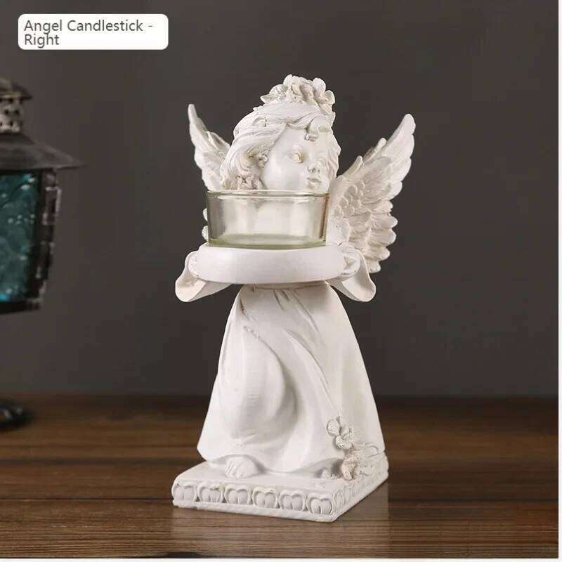 European Handmade Resin Candlestick - Distressed Angel Wing Design, Versatile Decor for Multiple Spaces Y260131