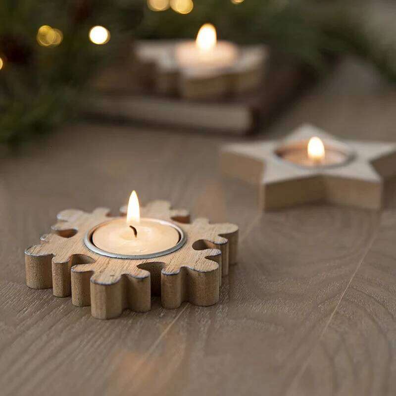 Wooden Xmas Snowflake Candlestick Christmas Tree Shape Candle Holder for Home Decoration 2026 Navidad Kerst Noel New Year Decor Y260131