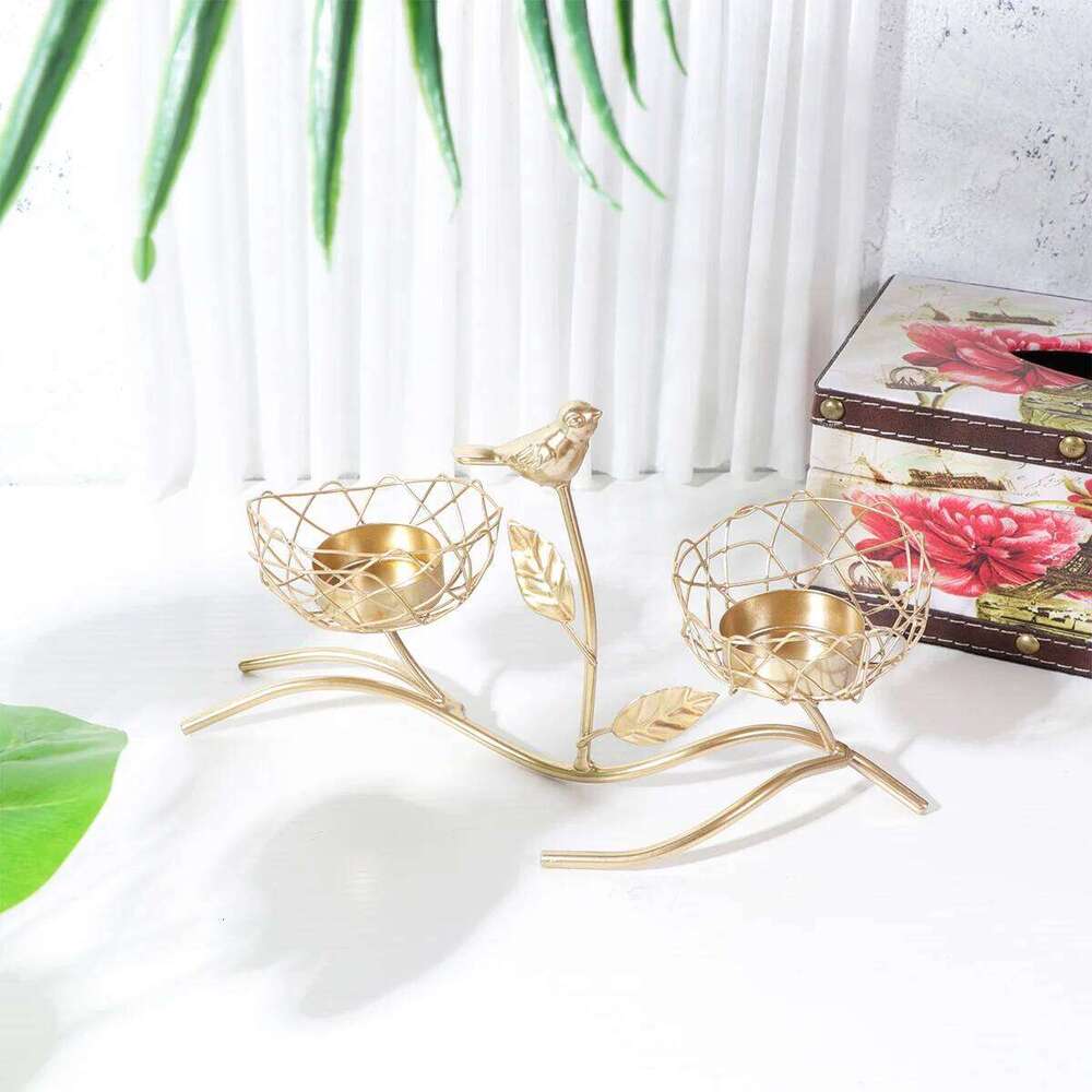 1pcs Nordic Style Iron Holder Tree Branch Design Small Bird Decorative Candlestick For Home Office Wedding Party Golden Y260131