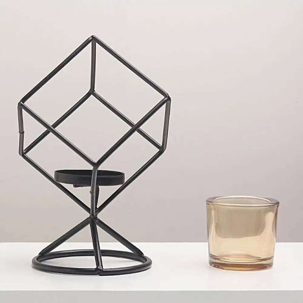 Holder with Glass Cup Geometry Iron Art Nordic Style Creative Candle Stand Table Ornament for Party Home Decoration Y260131