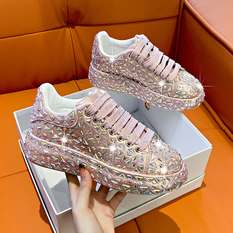 Free Shipping 2026 Women's Full Rhinestone Platform Sneakers Sparkly Crystal Embellished Chunky Sole Party Casual Shoes - view 4