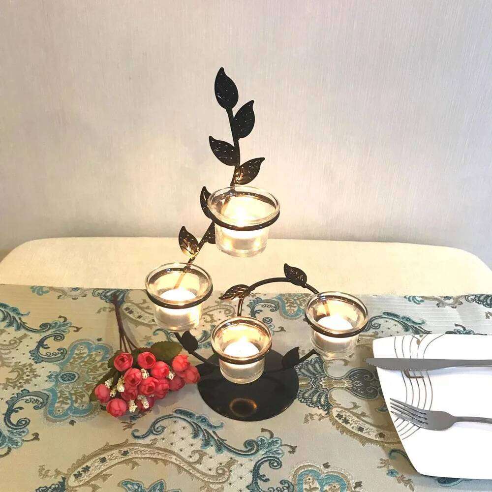 Creative European Metal Candle Holder Leaf Shape Candlestick Valentine Day Wedding Decor Y260131