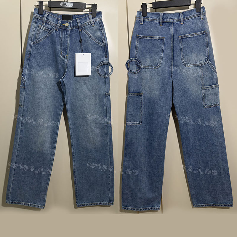Designer Side Letter Jeans Luxury Women Blue High Waist Pants Street Style Vacation Birthday Denim Trousers