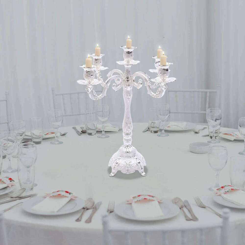 5-Arm Candelabra for Home Decor, Elegant Aluminum Alloy Chandelier, Antique Silver Finish, Indoor/Outdoor Ceiling Light Fixture Y260131