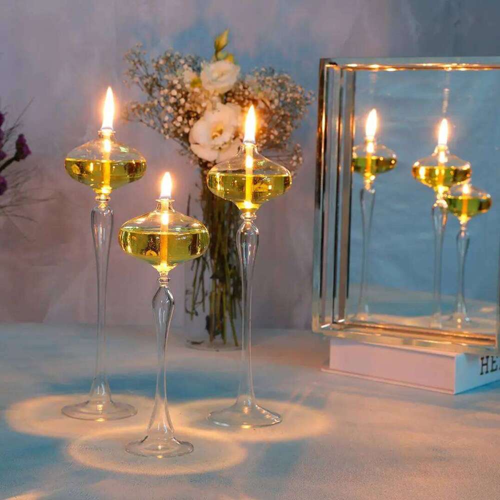 3pcs set Long Glass Oil Transparent candle holders Wedding Decoration Creative Kerosene Lamp Candlestick Home decor Y260131