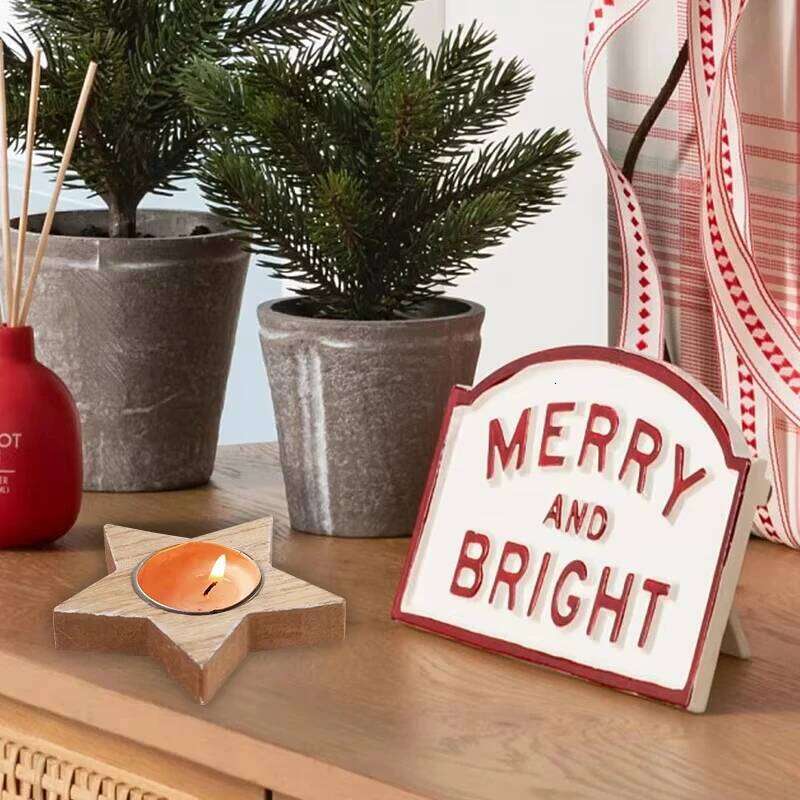 Wooden Xmas Snowflake Candlestick Christmas Tree Shape Candle Holder for Home Decoration 2026 Navidad Kerst Noel New Year Decor Y260131