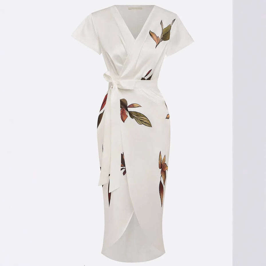 2026 European and American Fashion Cross-Border New Satin Printed Belted Dress
