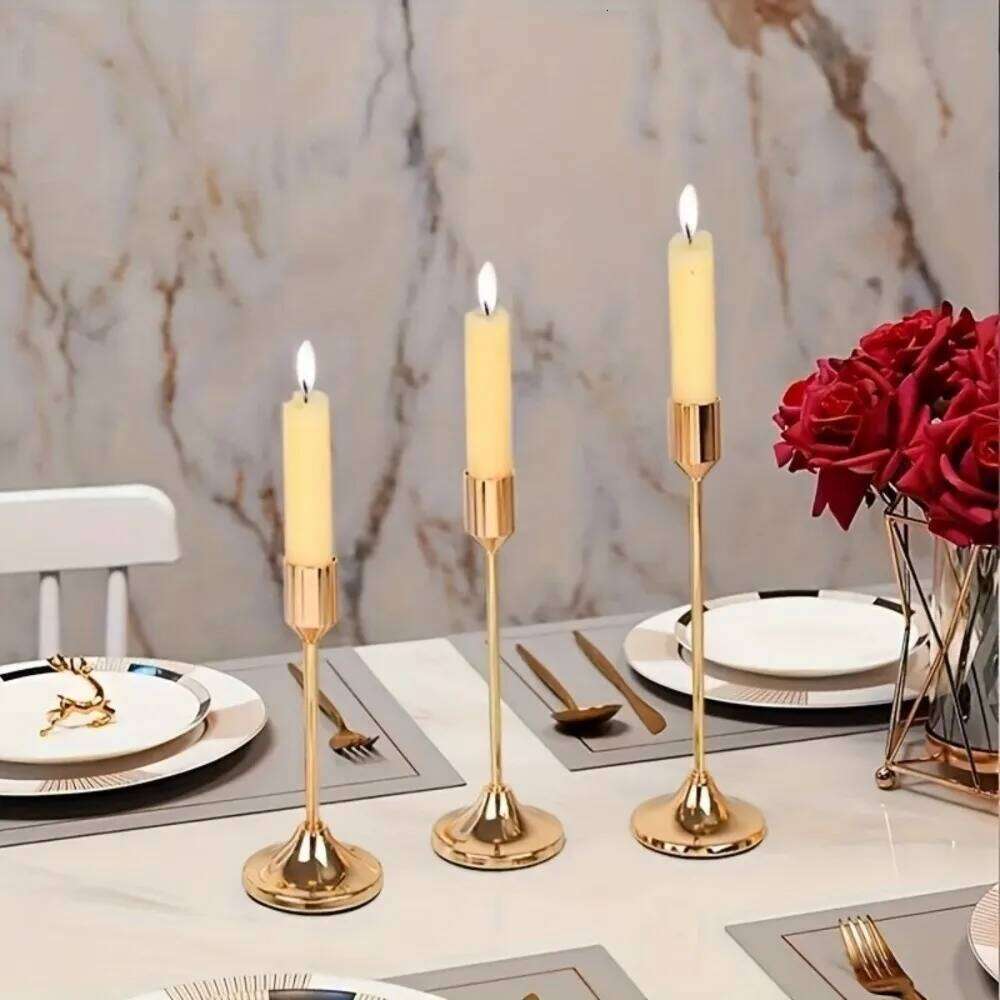 3Pcs/Set Minimalist Retro Style Tabletop Candle Holders Exquisite Home and Hotel Decoration Candlestick Holder Metal Y260131