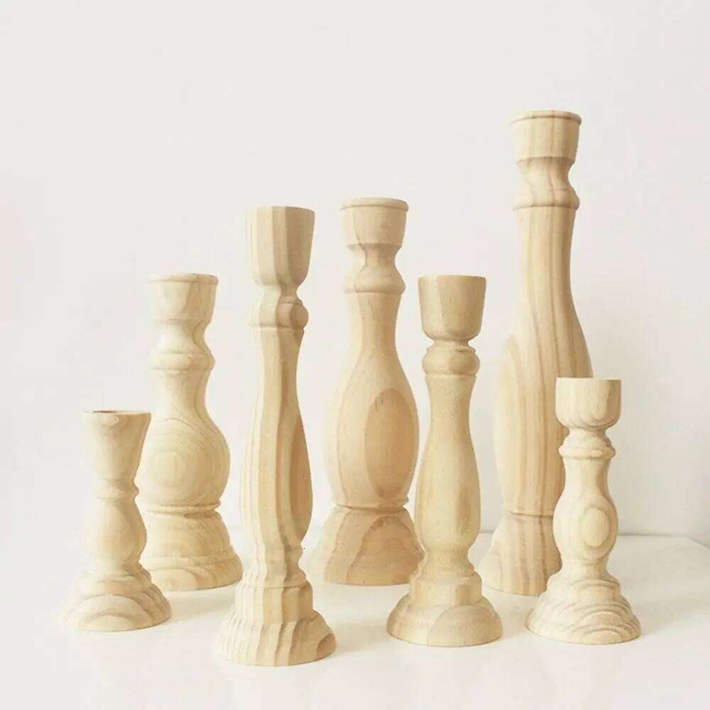 Rustic Vintage Unpainted Retro Wood Decorations Classic Candlesticks Candelabros Stand Candle Holders Y260131