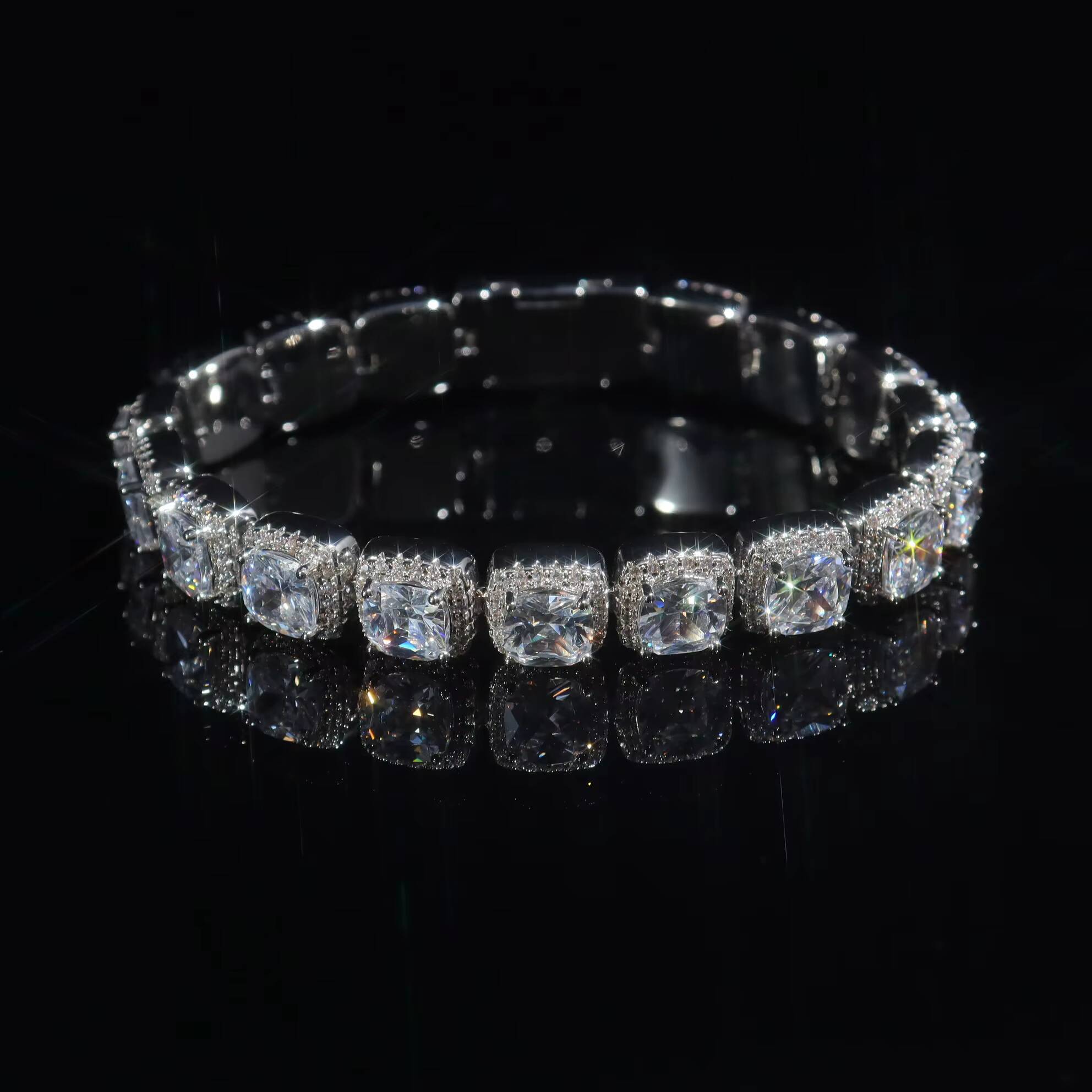 Hip Hop Trendy Jewelry 12mm Iced Out Moissanite Diamond Halo Sugar Bracelet S925 Silver Tennis Chain Bracelet Bangle for Men