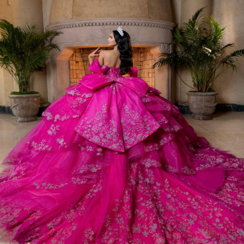 Rose Red Shiny Quinceanera Dresses Ball Gown Off The Shoulder Sequin Applique Lace Beads Bow Tull Corset Party Birthday Sweet 16 Dress vestidos 15 Ano